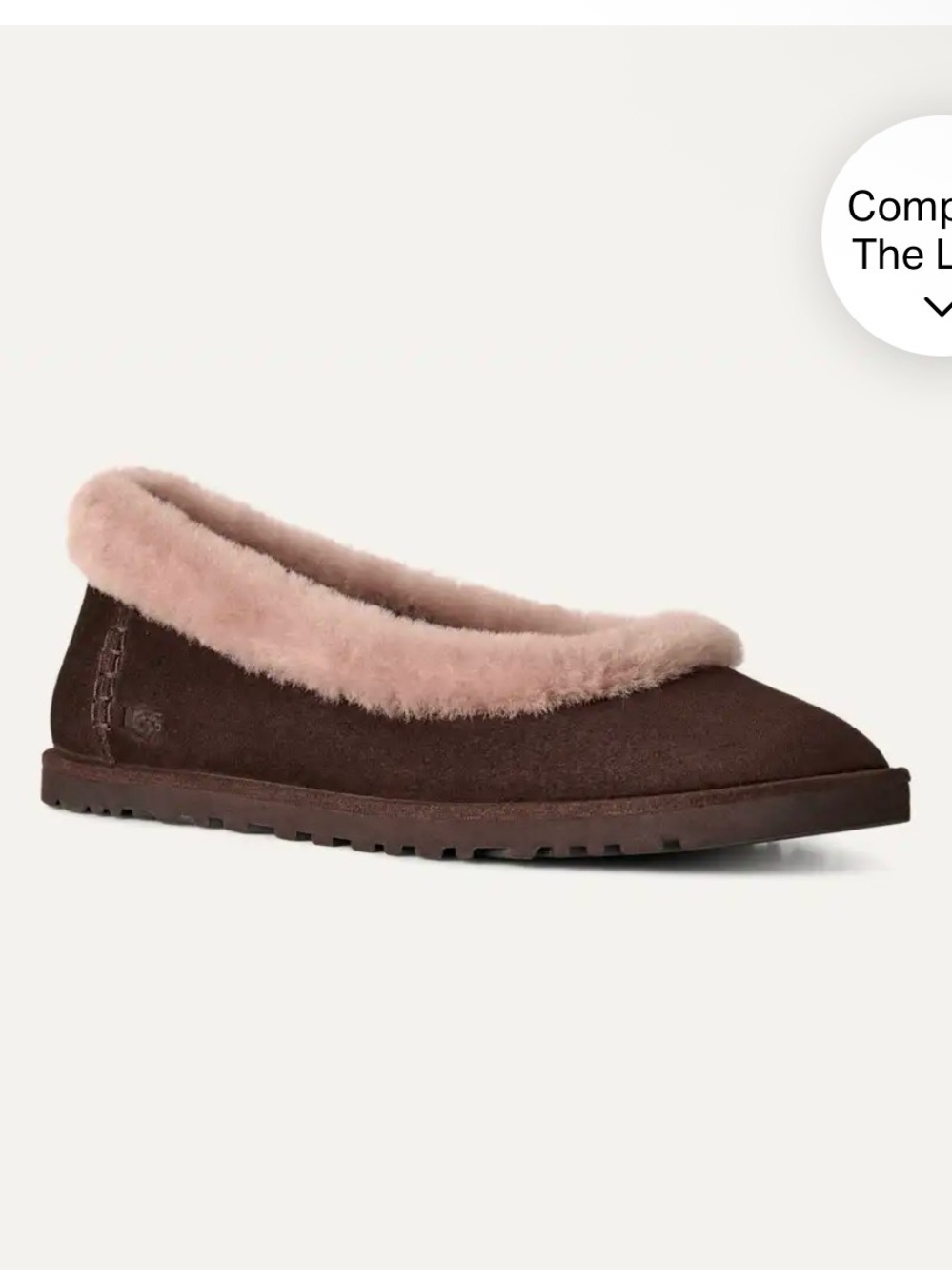 UGG Women’s Slip-On Flats with Blush Plush Lining - Brown Exterior